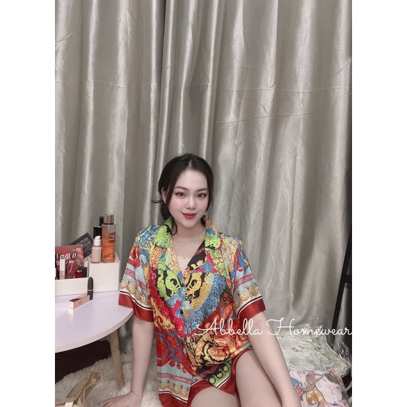 ĐỒ BỘ PYJAMA THỔ CẨM sang chảnh ,nâng tone da ảnh thật ,đồ ngủ ,thế giới đồ mặc nhà ,thời trang nữ váy ngủ đồ bộ lụa