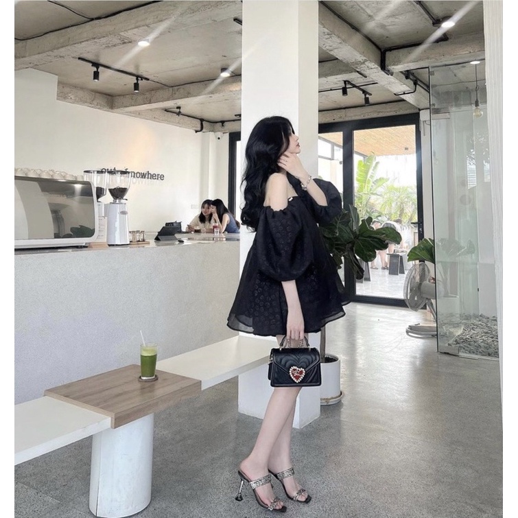 SET ÁO RỚT VAI TAY PHỒNG + QUẦN SHORT ĐEN MS945