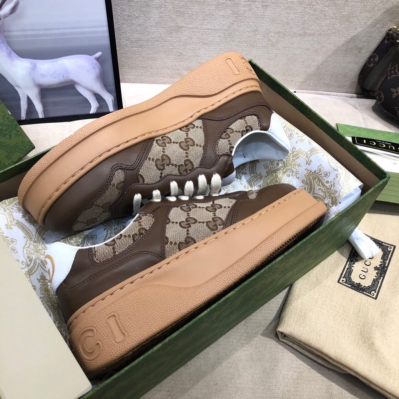 Giày thể thao nam và nữ thương hiệu Gucci GC da thật cao cấp thiết kế đế dày tăng chiều cao