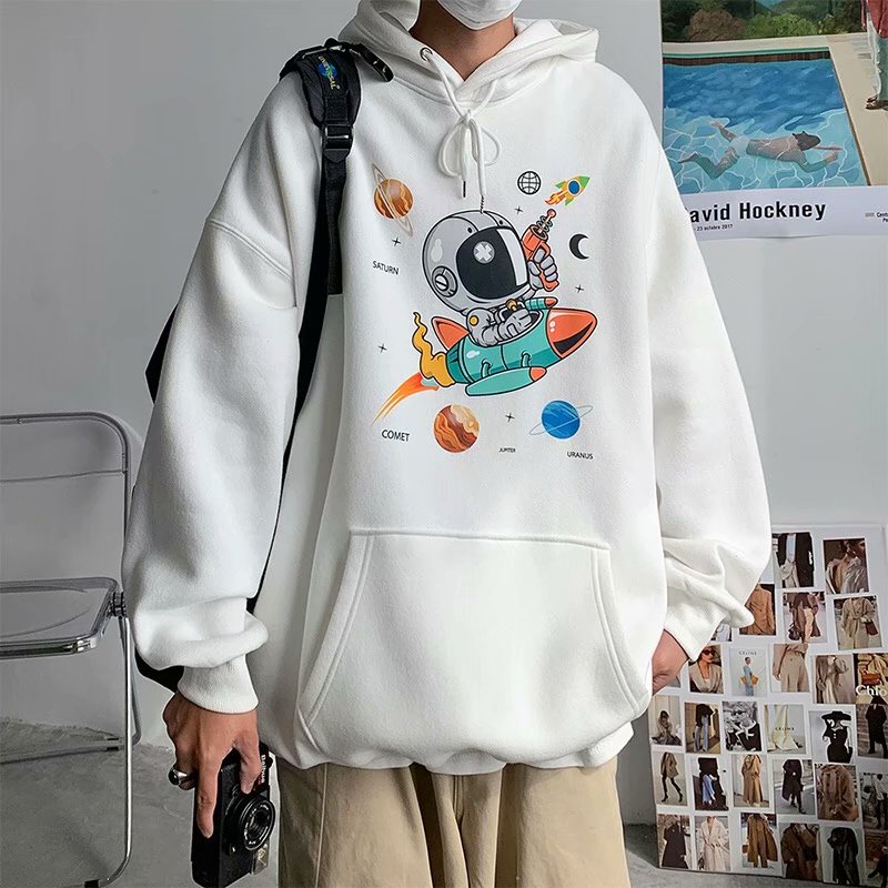 Áo hoodie dáng rộng size lớn M-5XL họa tiết phi hành gia thoải mái thời trang dành cho nam