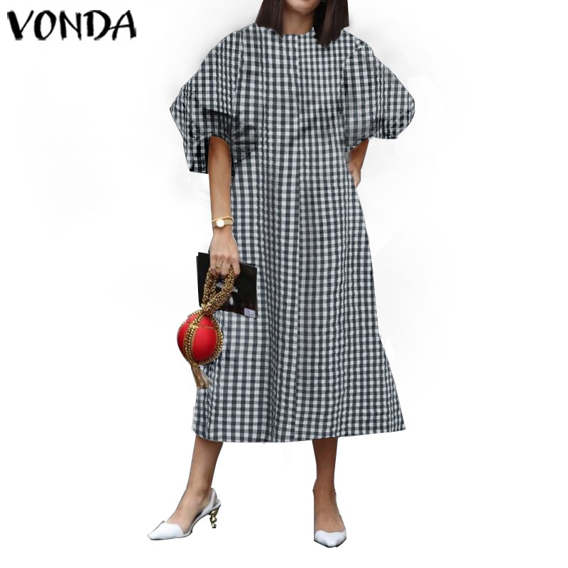Đầm Vonda Tay 3/4 Dáng Rộng Kẻ Sọc Caro Thời Trang Mùa Hè Cho Nữ