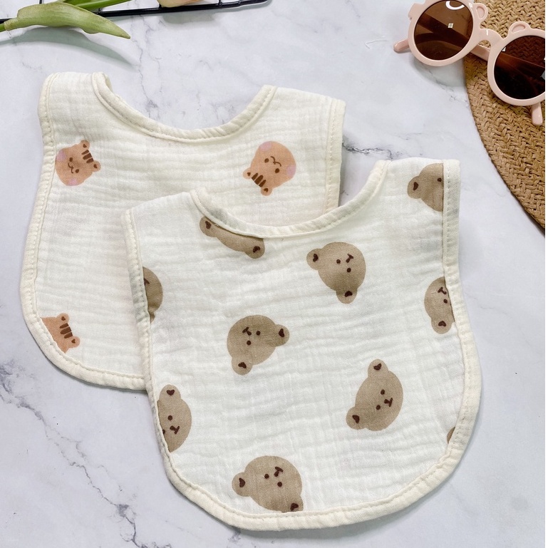 Yếm vuông chữ U, chất xô muslin kiểu dáng Hàn Quốc thoáng mát thấm hút cực nhanh