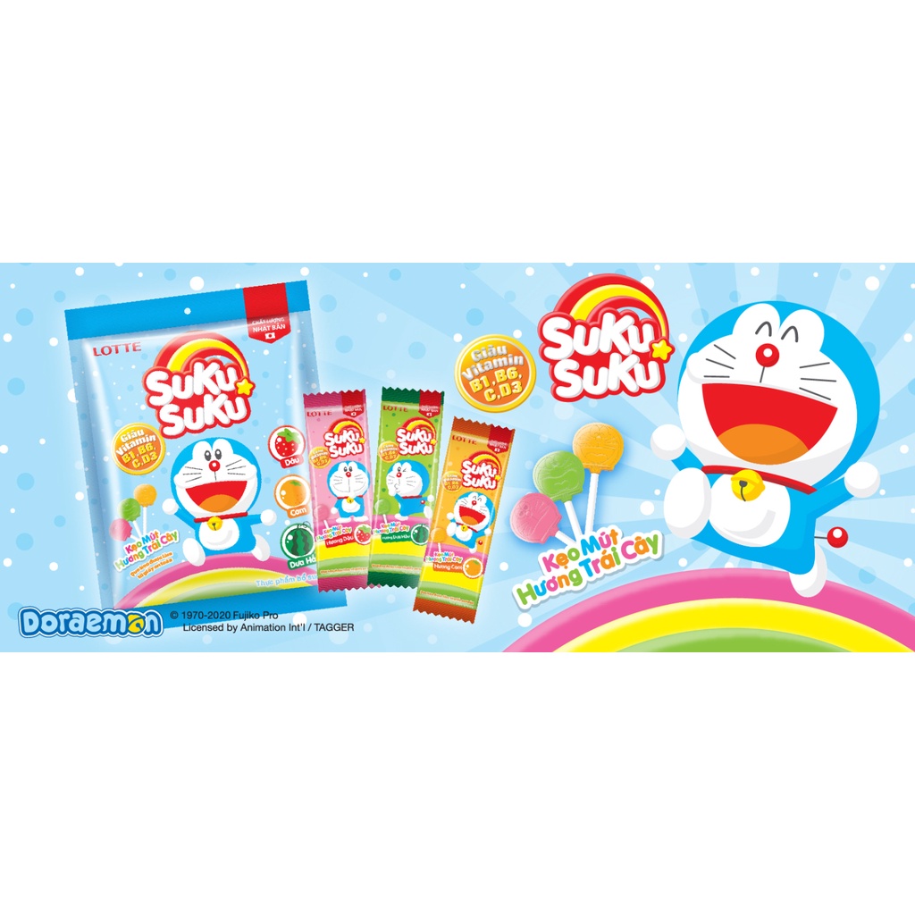 Combo 5 Kẹo mút hương trái cây Lotte SukuSuku Doraemon gói 8g