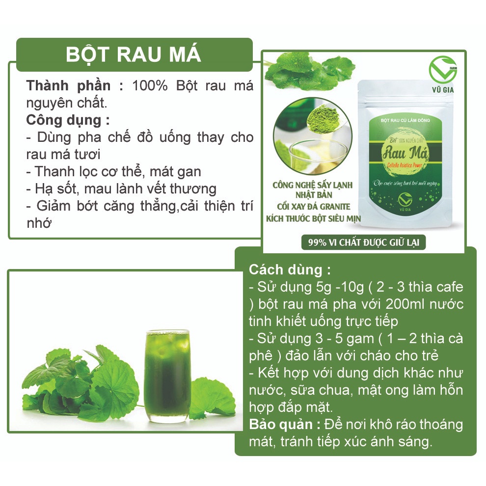 Bột Rau Má Sấy Lạnh Nguyên Chất Vũ Gia (50g/ túi) - Bổ sung vitamin rau xanh, thanh nhiệt cơ thể