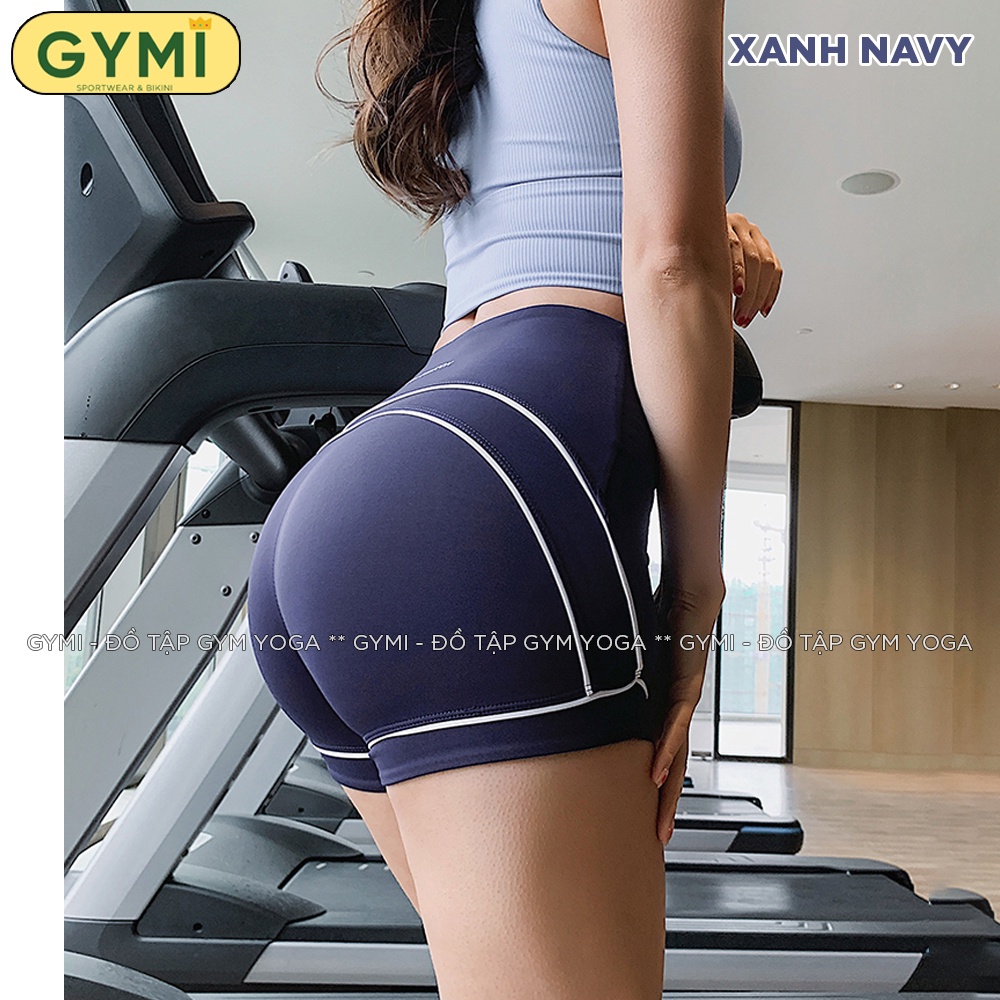 Quần tập gym yoga nữ GYMI QS18 dáng đùi short thể thao chất thun poly cao cấp co giãn có viền mông nổi bật