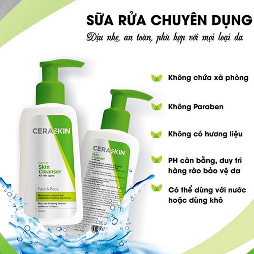 Sữa Tắm, Rửa Mặt Không Xà Phòng CERASKIN GENTLE SKIN CLEANSER - Sữa Tắm, Rửa Mặt Dịu Nhẹ Giữ Ẩm Da Cho Cả Mẹ Và Bé DR.EA