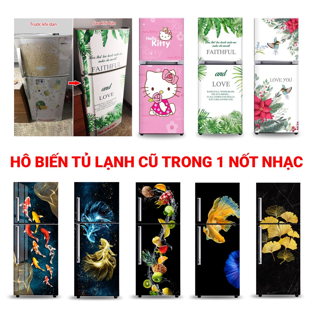 Decal dán  tủ lạnh- máy giặt huệ decor, siêu bền chống nước, đủ kích cỡ