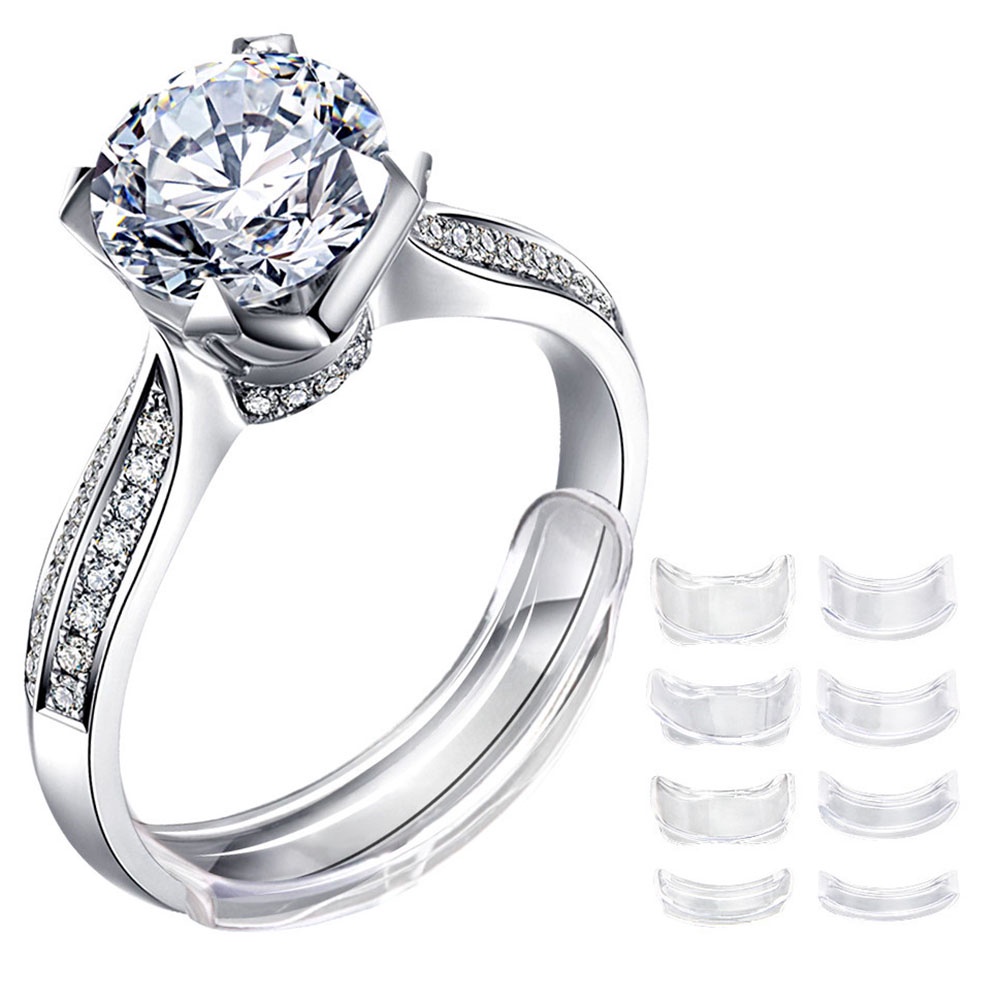 Set vòng silicon mềm trong suốt với 8 cỡ điều chỉnh tháo rời được hỗ trợ đeo nhẫn tiện dụng