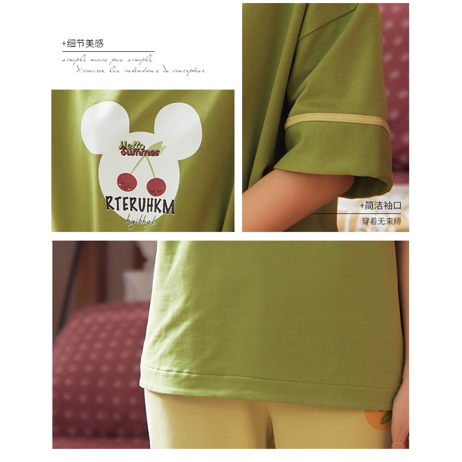 Set Đồ Ngủ Cotton Ngắn Tay In Họa Tiết Hoạt Hình Xinh Xắn Dành Cho Nữ | BigBuy360 - bigbuy360.vn