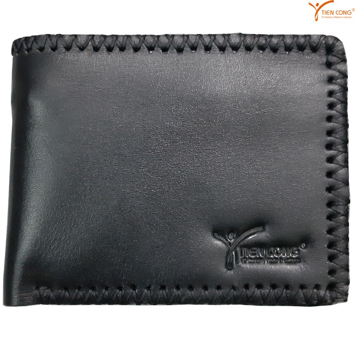 Ví Nam Ngang Da Bò May Viền Chữ V Tien Cong Màu Đen - TCN1018