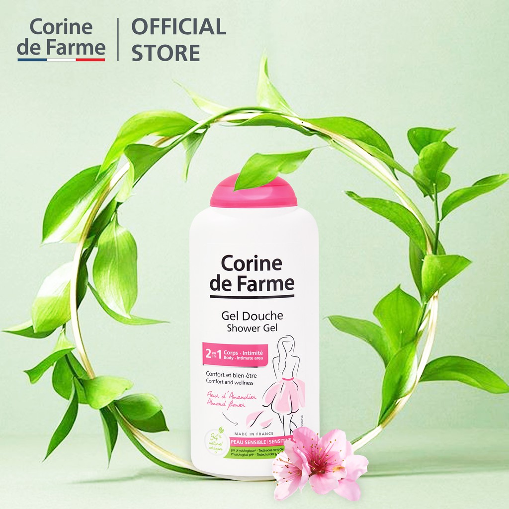 Sản phẩm 2 trong 1 , Gel làm sạch toàn thân và vùng sinh dục ngoài Corine de Farme Intimate Wash 2 in 1 250ml