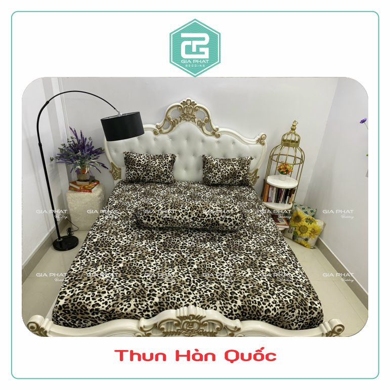 Bộ Ga Gối Thun Lạnh Hàn Quốc { 4 món } họa tiết Da Peo ( 1 ga bọc + 2 vỏ gối nằm + 1 vỏ gối ôm )