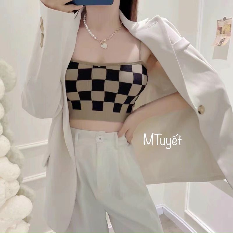 Áo bra 2 dây kẻ ô hàng QC