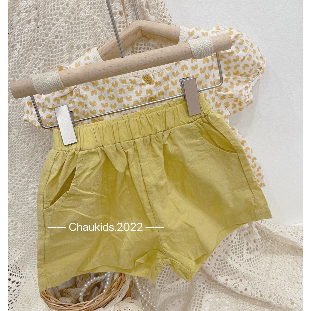 Bộ cộc tay bé gái, bộ quần áo chất thô đũi cổ vuông viền ren dáng babydoll cho bé