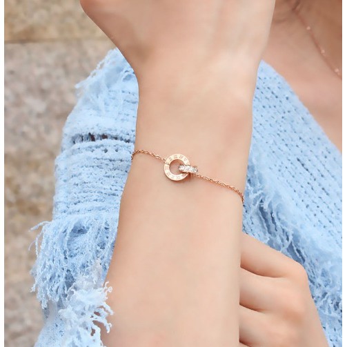 Lắc tay titan la mã lồng khoen đá zircon (màu trắng,vàng,vàng hồng) TT3241 - CAM KẾT KHÔNG BAY MÀU - BẢO HÀNH 12 THÁNG.