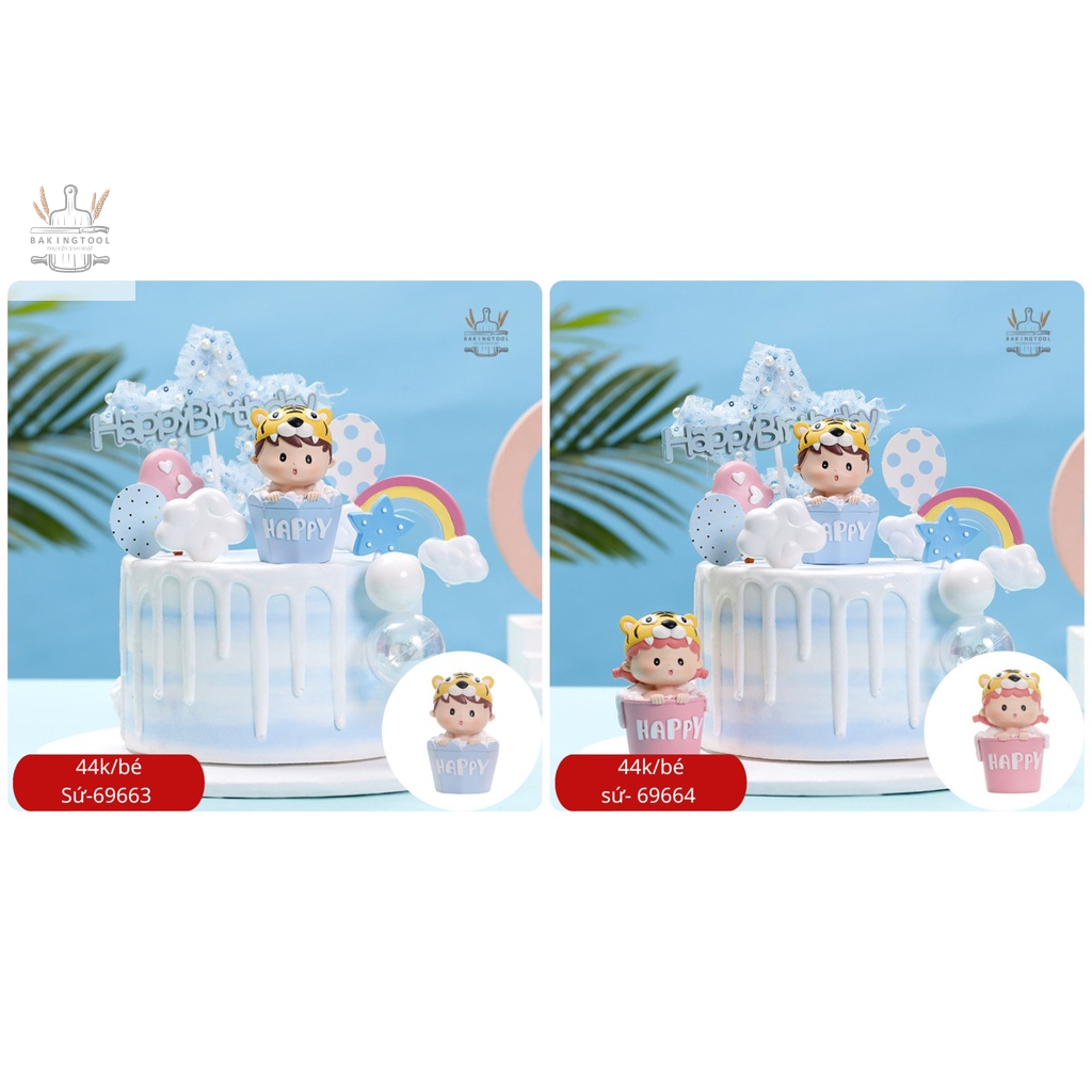 trang trí bánh mô hình bé hổ ngồi xô bằng sứ