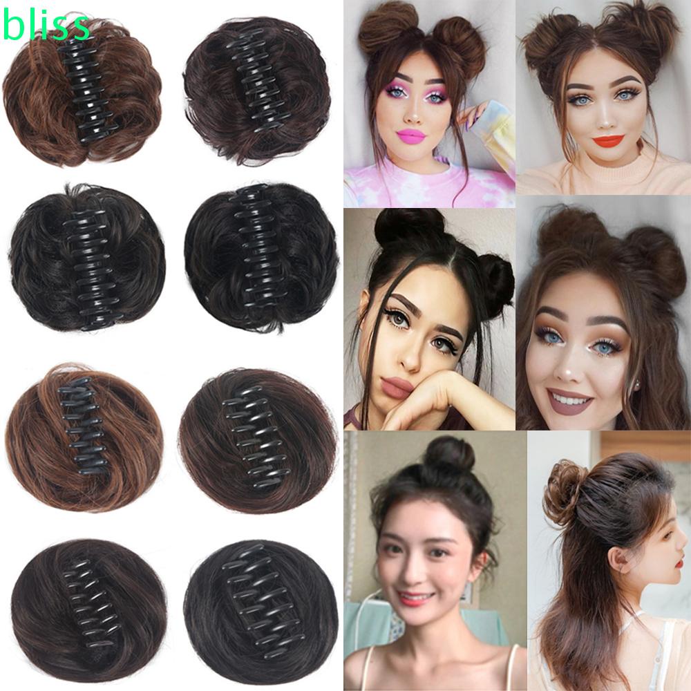 Búi Tóc Giả Ngắn Xoăn Màu Đen Nâu Tự Nhiên Cho Nữ