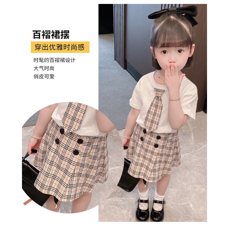 Đầm cho bé gái phong cách tiểu thư từ 8kg đến 20kg-Set váy kèm cà vạt cho bé gái diện đi học,đi chơi siêu xinh