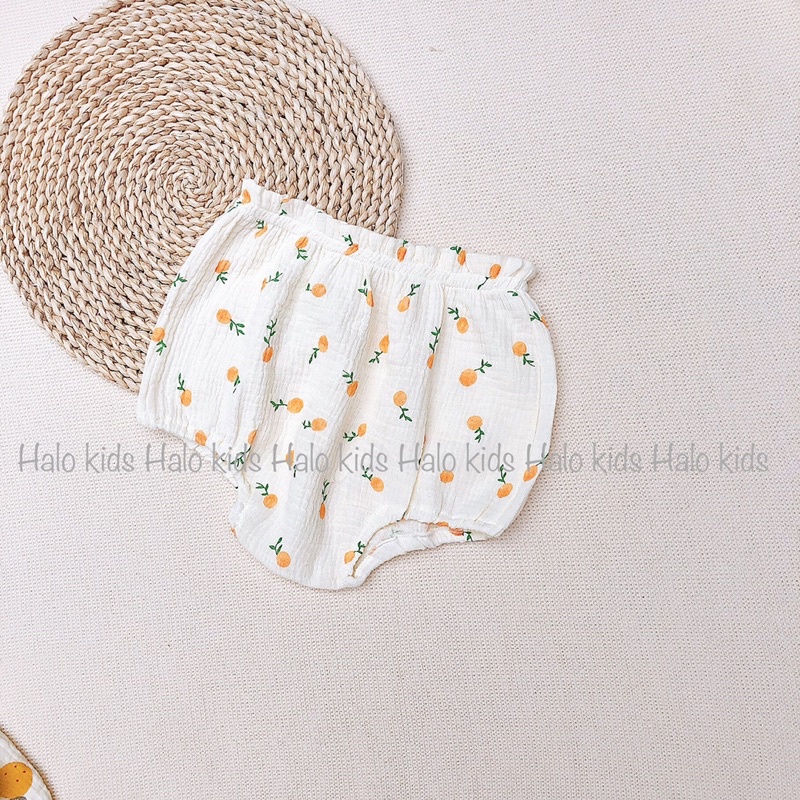 Quần bí chất liệu xô muslin hoạ tiết xinh xắn cho bé gái