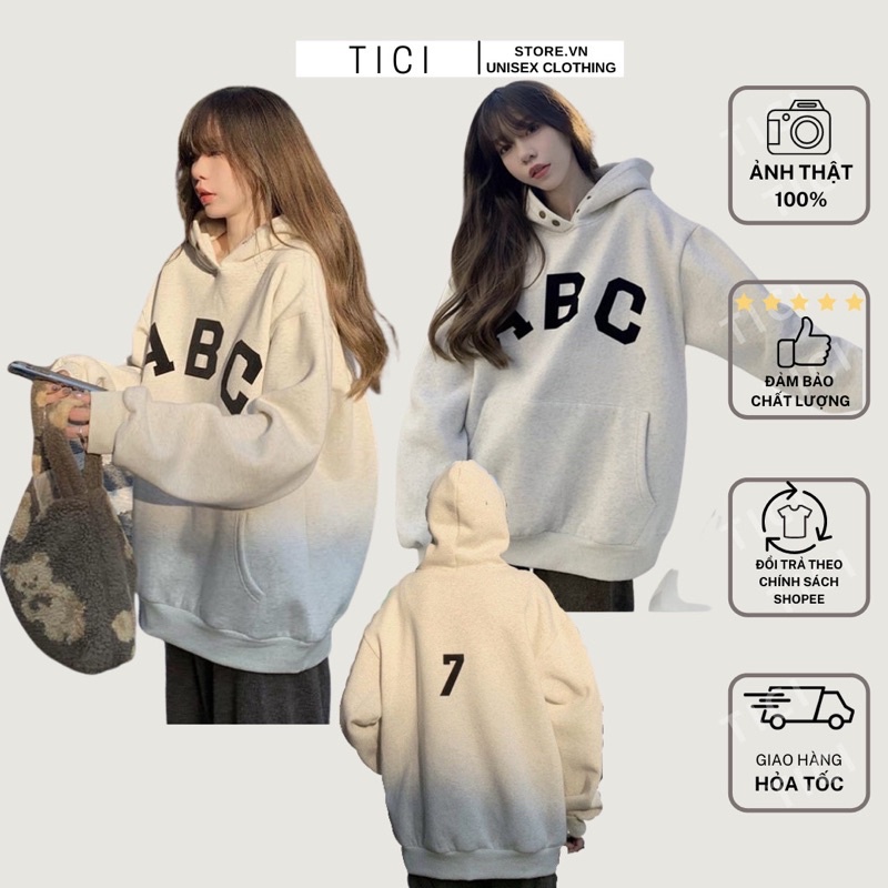Áo Hoodie Nỉ Bông Unisex ABC màu XÁM 🖤 Nam nữ unisex 🖤 ÁO KHOÁC HOODIE Ticistore
