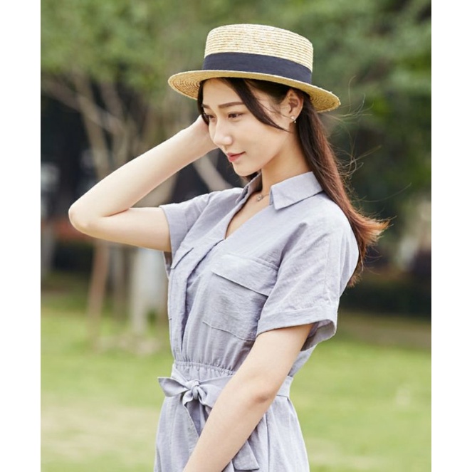 Nón đi biển đẹp mũ cói vành nhỏ đai nơ đen thời trang Korea Lh0917399527