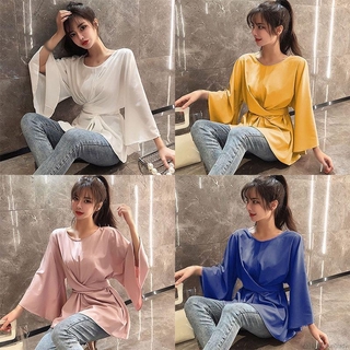 Áo Kiểu Tay Loe Thắt Nơ Eo Thời Trang Cho Nữ
