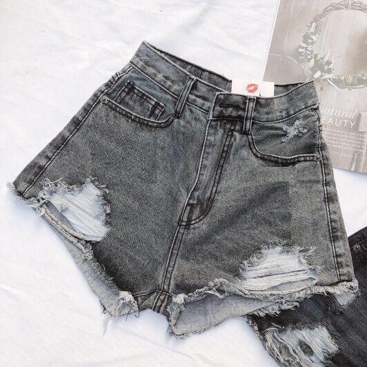 [ Mã FAMANU07 giảm 10% đơn 0đ ] QUẦN SHORT JEAN NỮ XÁM VỪA,RÁCH HAI BÊN TUA LAI. 3/3