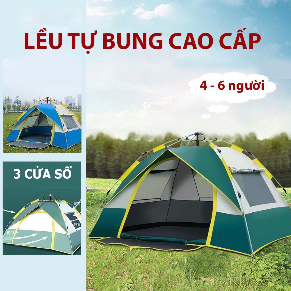 Lều cắm trại tự bung gấp gọn , Lều dã ngoại du lịch chống nước dành cho 4-6 người, chống thấm nước, có cửa số