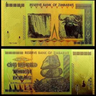 Tiền Con Trâu 100 Nghìn Tỷ Zimbabwe Kỷ Niệm Mạ Vàng Plastic - Tặng Kèm Bao Lì Xì 2021
