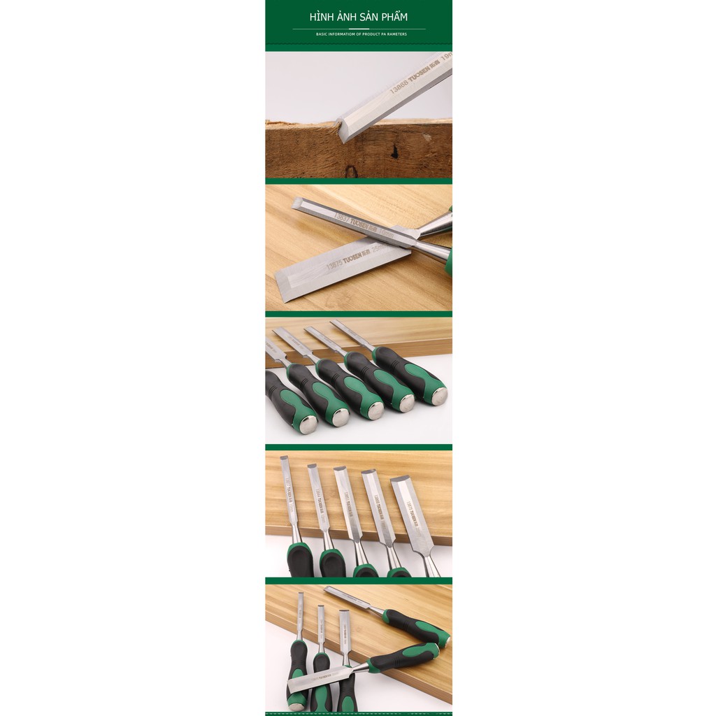 Bộ 5 chiếc Đục gỗ bằng tay, Dụng cụ đục gỗ cho thợ mộc bằng thép carbon - Chính hãng Tuosen