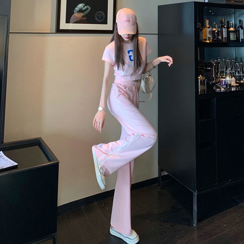 Áo thun ngắn tay và Quần dài ống rộng thời trang cho nữ