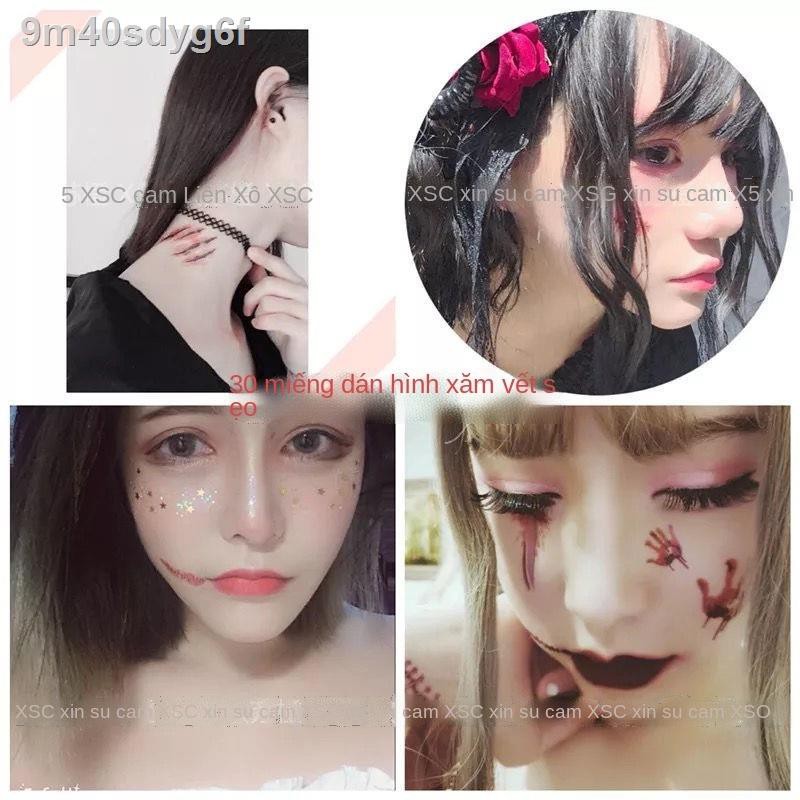 № ☫Halloween hình xăm dán mô phỏng kinh dị chảy máu vết thương giả vết cắn vết khâu vết sẹo bên quán bar trang