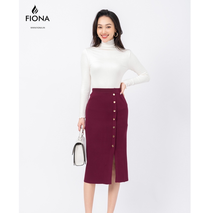 Chân váy len nữ dáng dài công sở xẻ trước, đính cúc FIONA, chân váy len nữ dáng ôm thời trang thu đông trẻ trung F851003