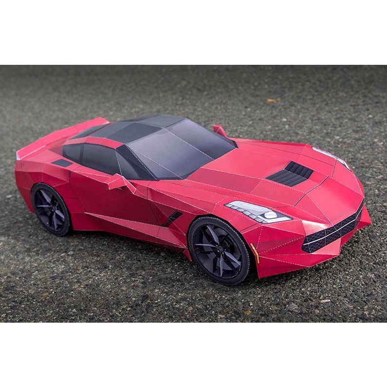 (Thiết kế chuẩn) Bộ kit mô hình giấy 3D xe Chevrolet Corvette Stingray Red Lava kích thước lớn 61cm