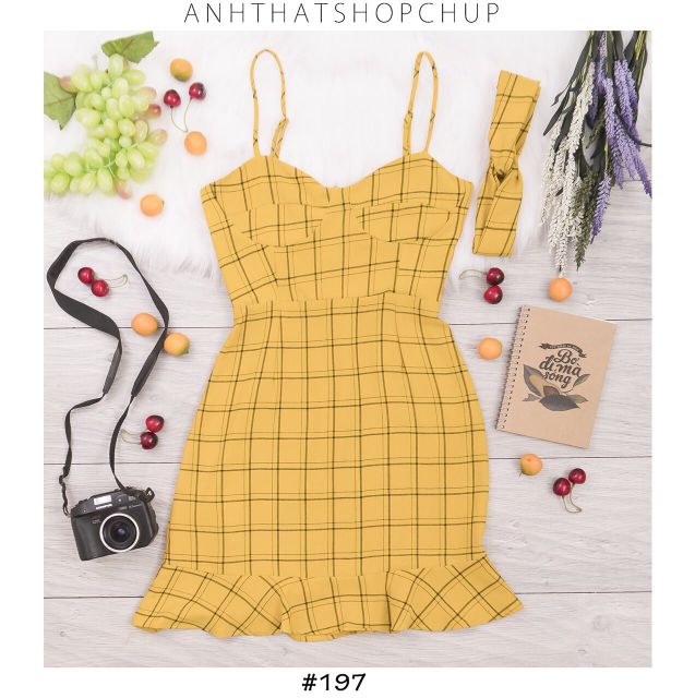 Nhập WAFS1921 giảm 15% tối đa 30k đơn 99k_ Đầm dây caro kèm tuban (có 3 màu)