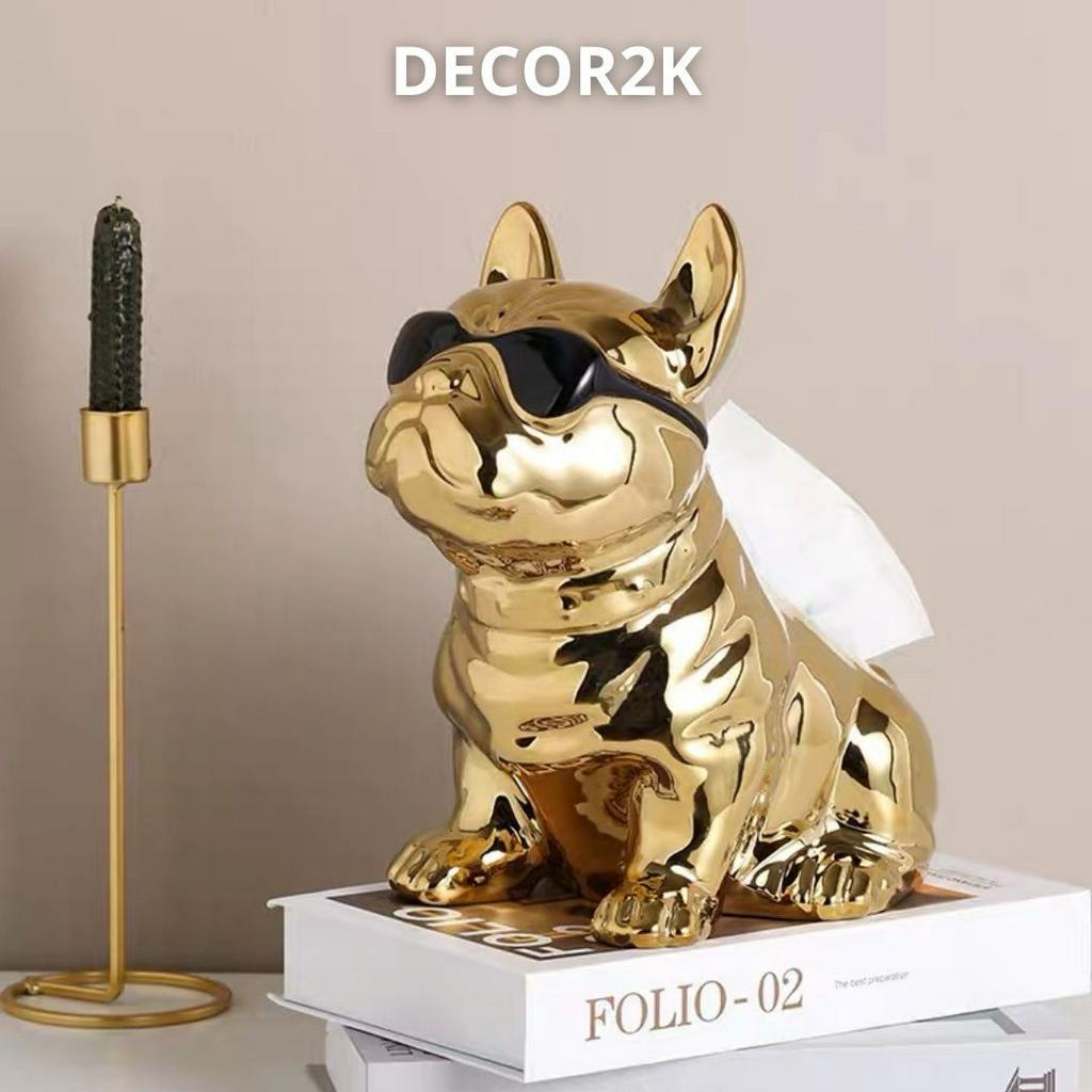 SẴN Hộp Đựng Khăn Giấy Hình Chú Chó Xệ Đeo Kính Bằng Gốm Sứ Decor Trang Trí Nhà Cửa Siêu Chất