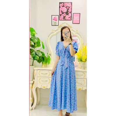 Đầm hoa dáng xòe cổ nơ dạo phố đi biển Hot 2022 (FREESIZE dưới 67kg)