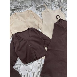 Set đầm 2 dây và khoác cùng màu