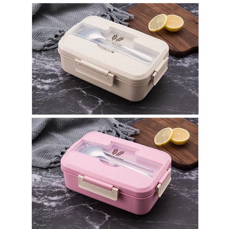 HỘP ĐỰNG CƠM WHEAT LUNCH BOX ( LÚA MẠCH ) 3 NGĂN KÈM ĐŨA THÌA CAO CẤP | BigBuy360 - bigbuy360.vn