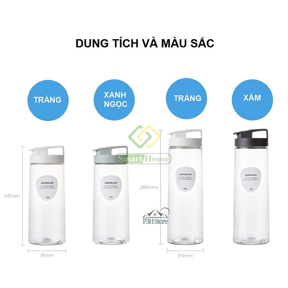 Bình Đựng Nước Lock&amp;Lock 1.2 lít  Nhựa PET Cao Cấp Bền Lâu - Smart House