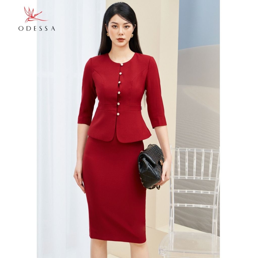 Áo Vest Nữ Cổ Tròn ODESSA Thiết Kế Dáng Xòe Chiết Eo Tay Lửng Trẻ Trung Tinh Tế VSB21-002
