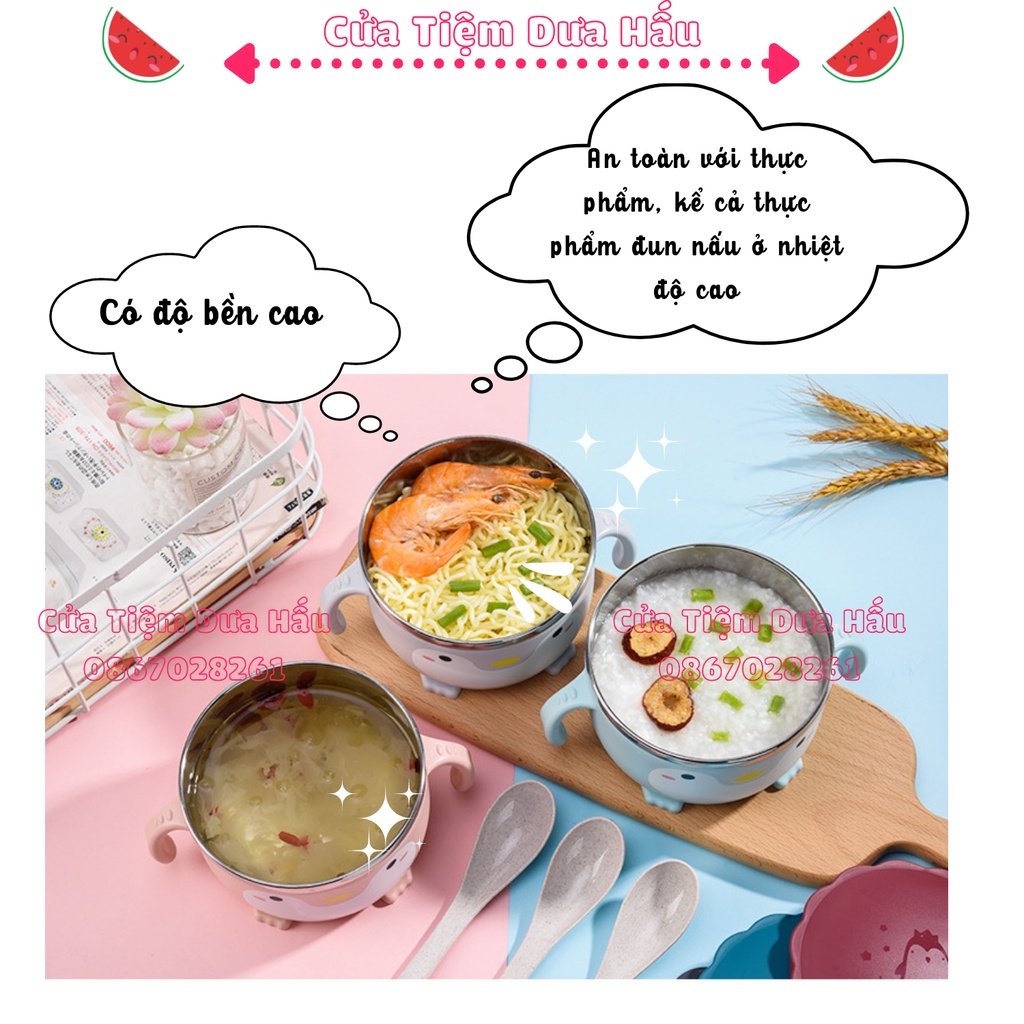 Chén Bát Ăn Dặm Inox Giữ Nhiệt Hình Chim Cánh Cụt Cho Bé, Có Nắp, An Toàn - Baby Galaxy Official