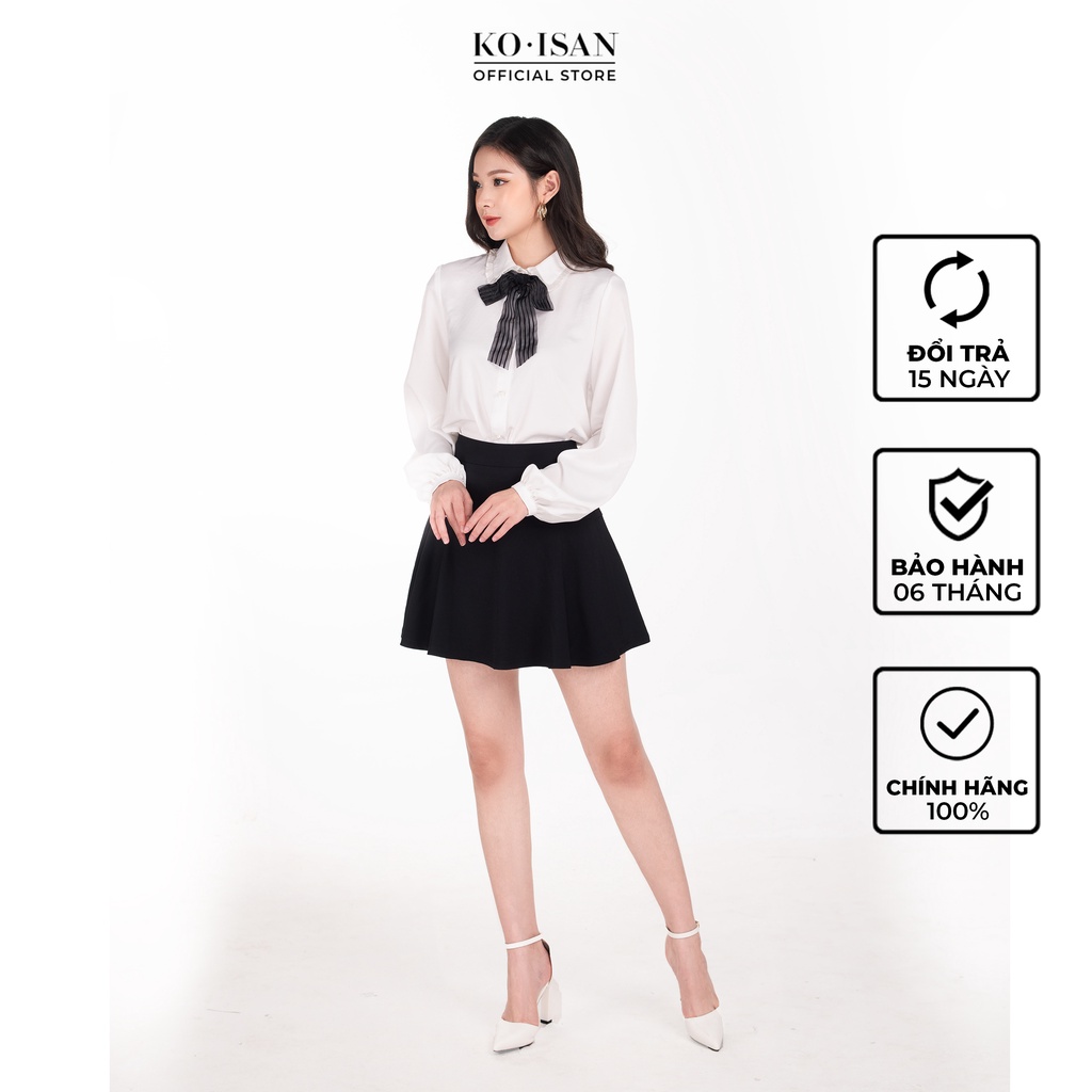 Áo sơ mi nữ trắng cổ bèo cài nơ dài tay hàn quốc KOISAN 21091605