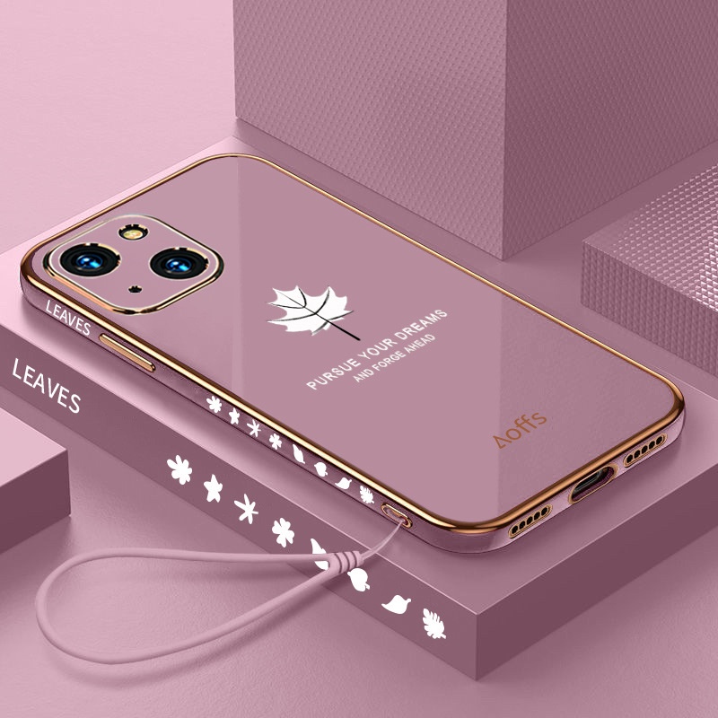 Ốp Điện Thoại Mềm Thẳng Mềm Mạ Điện Hình Lá Phong 2022 Cho iPhone 11 Pro Max X Xs XR 6 6s 8 7 Plus SE 2020