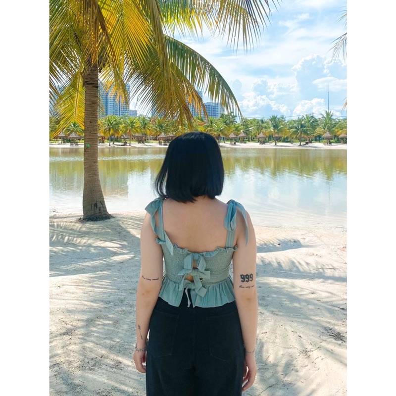 Áo croptop nơ lưng, thiết kế nhúng smocking co giãn DOKESI (có bigsize) - Bowie Top