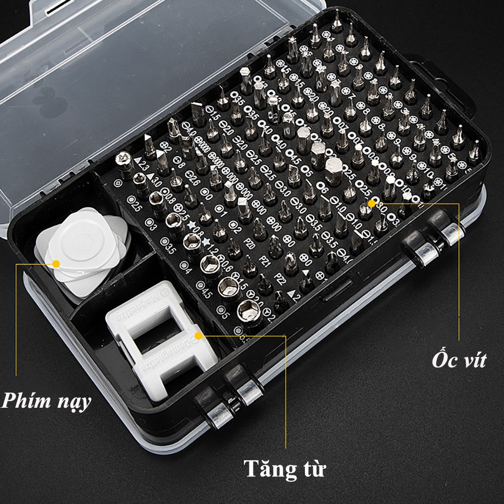 Bộ Dụng Cụ Tua Vít Và Vặn Ốc Vít Đa Năng 115 in 1 Tay Chống Trượt Đầu Vặn Hợp Kim Thép Cao Cấp