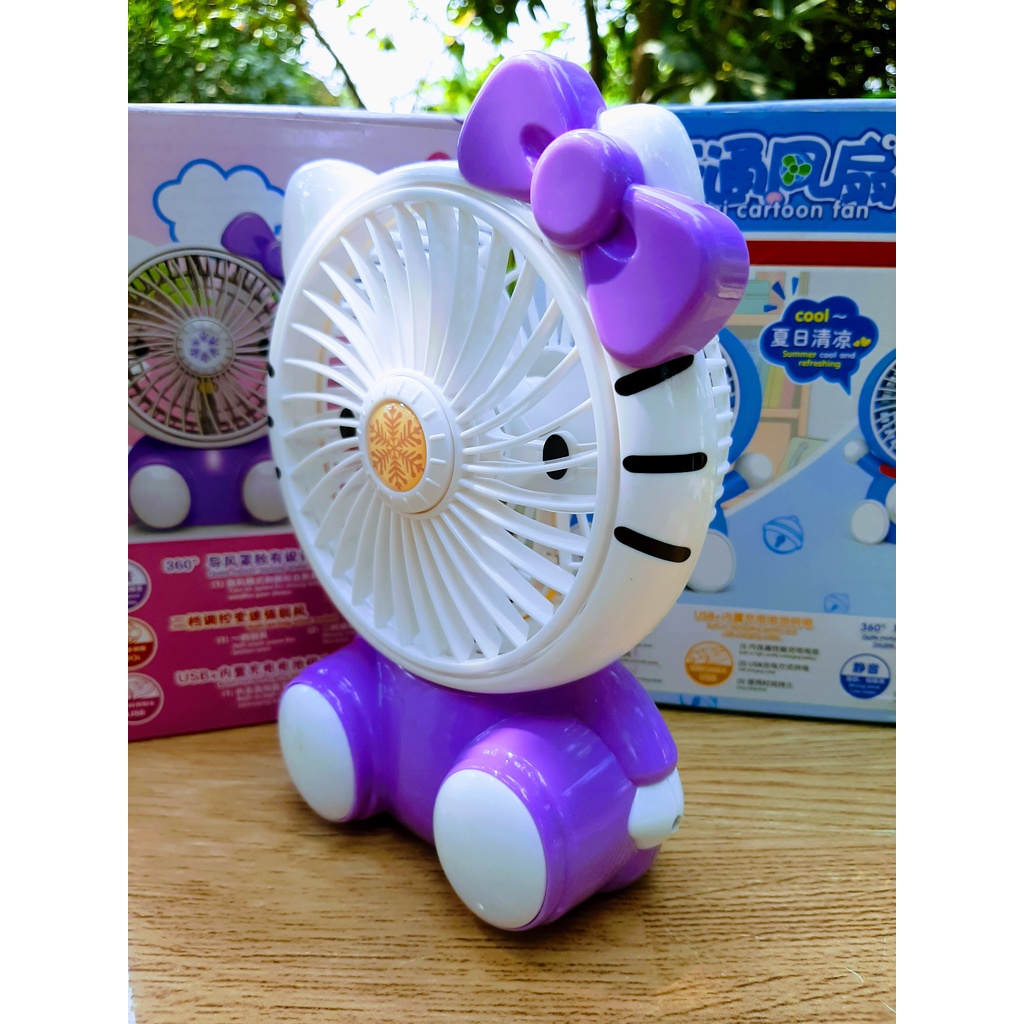 Quạt Sạc Mini Tích Điện Hello Kitty.