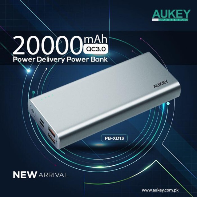 Pin sạc dự phòng AUKEY PB-XD13 20000mAh 03 cổng (01 USB-C PD 2.0 18W &amp; 02 USB-A QC 3.0 18W)