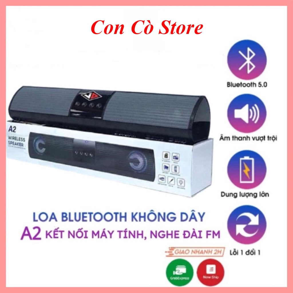 Loa bluetooth speaker A2 dáng dài 2 loa cực đỉnh, kiểu dáng sang trọng hỗ trợ thẻ nhớ, đài FM