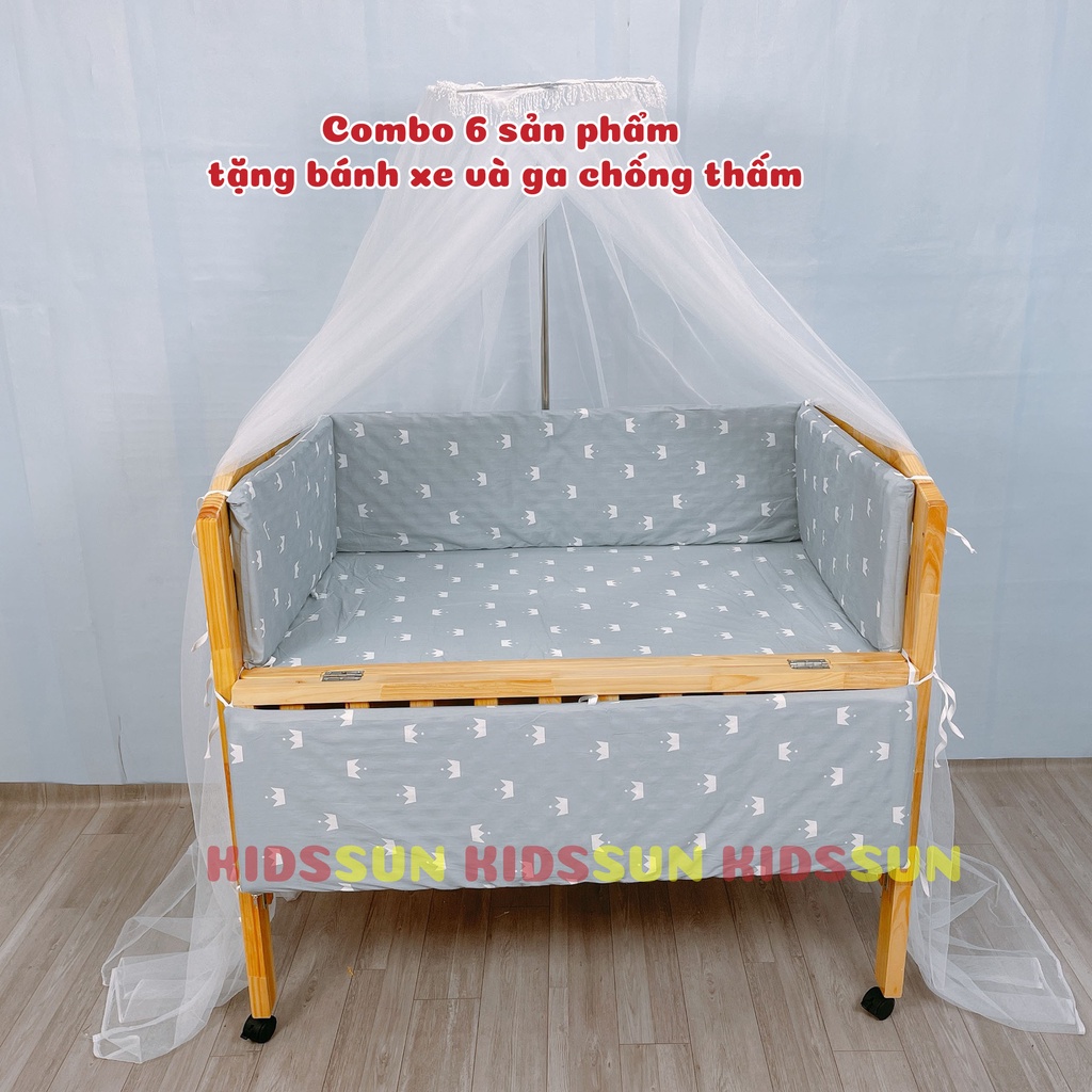 Giường Cũi Gỗ Thông KIDSSUN Cho Trẻ Em Từ 0 - 4 Tuổi Kích Thước [130x80x96] BH 12 Tháng Hàng Xuất Khẩu